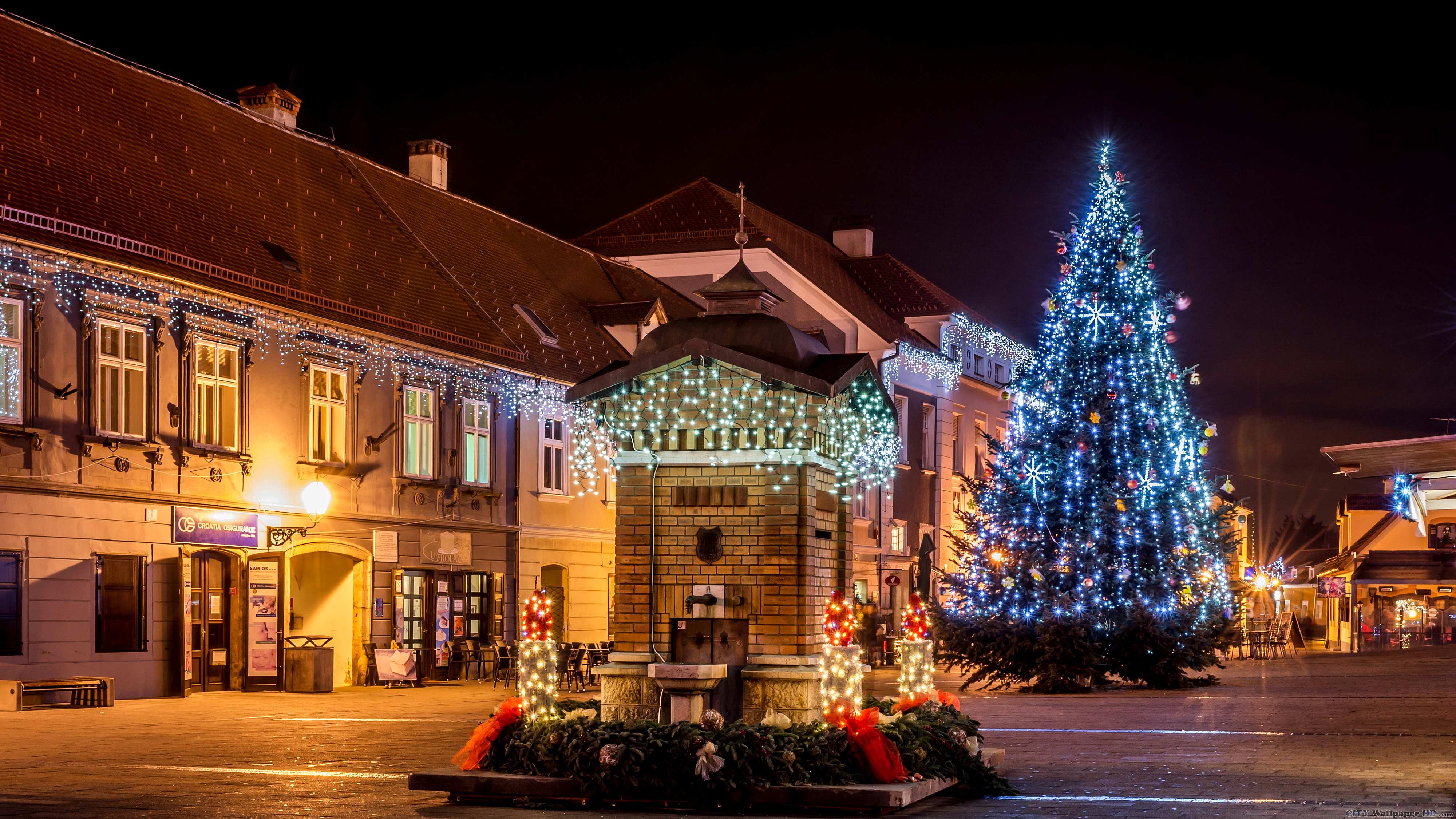 Immagini Natalizie In Hd.Carta Da Parati Di Natale In Croazia Hd Immagini Di Citta Per Il Telefono Zagabria Croazia Notte