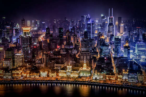 Night in a colorful Shanghai.