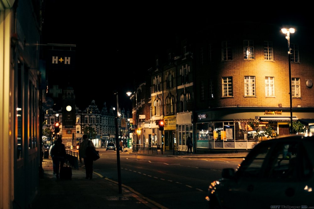 Sfondo con l'immagine delle strade di notte a Londra